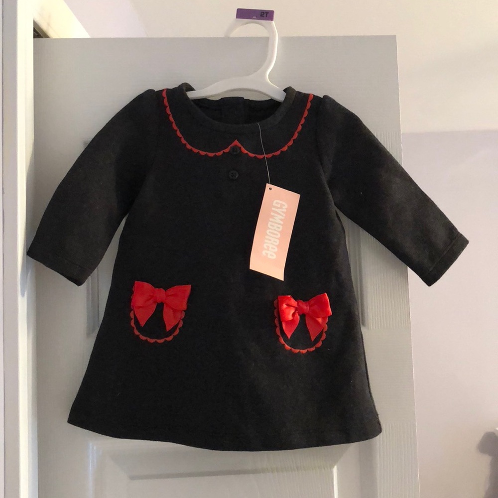 Gymboree baby grey dress with Red trim